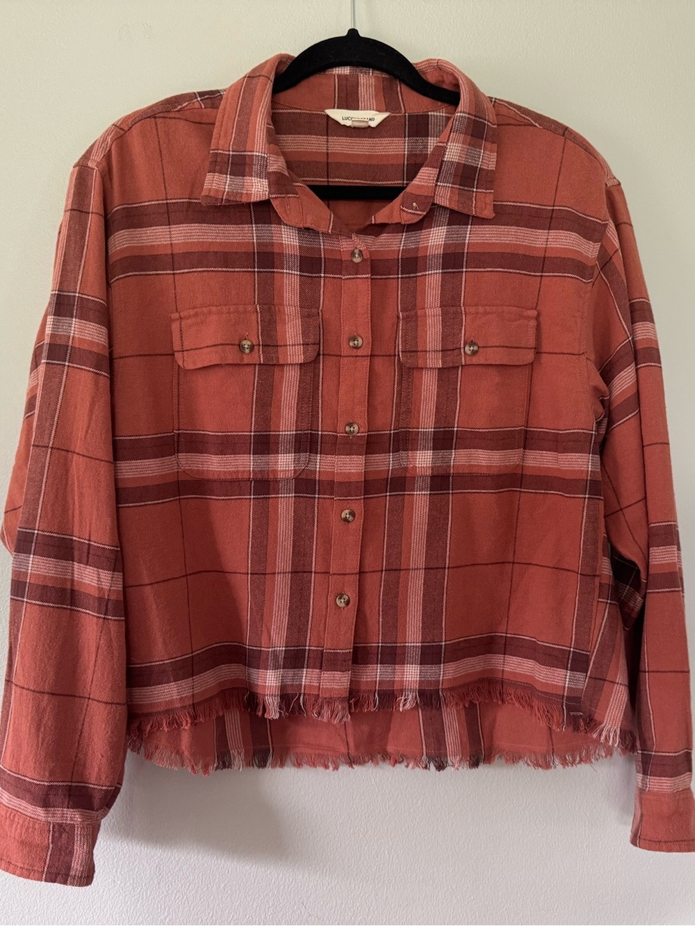 Women’s Rust Plaid Cropped Flannel
